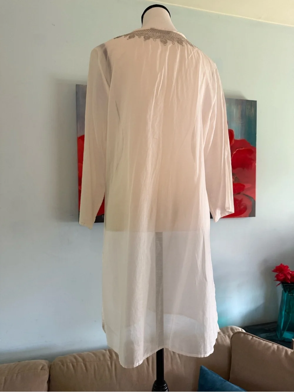 Express White Embroidered Sheer Swim Cover-Up size l large